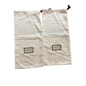 Set Of 2 Gucci White Satin Dust Bags With Black Drawstrings 18"x8.5" For Shoes